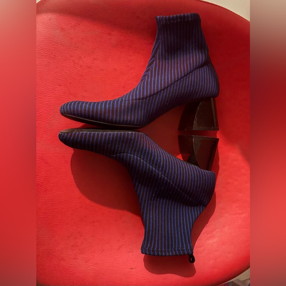 Zara Black and Blue Striped Ankle Boots